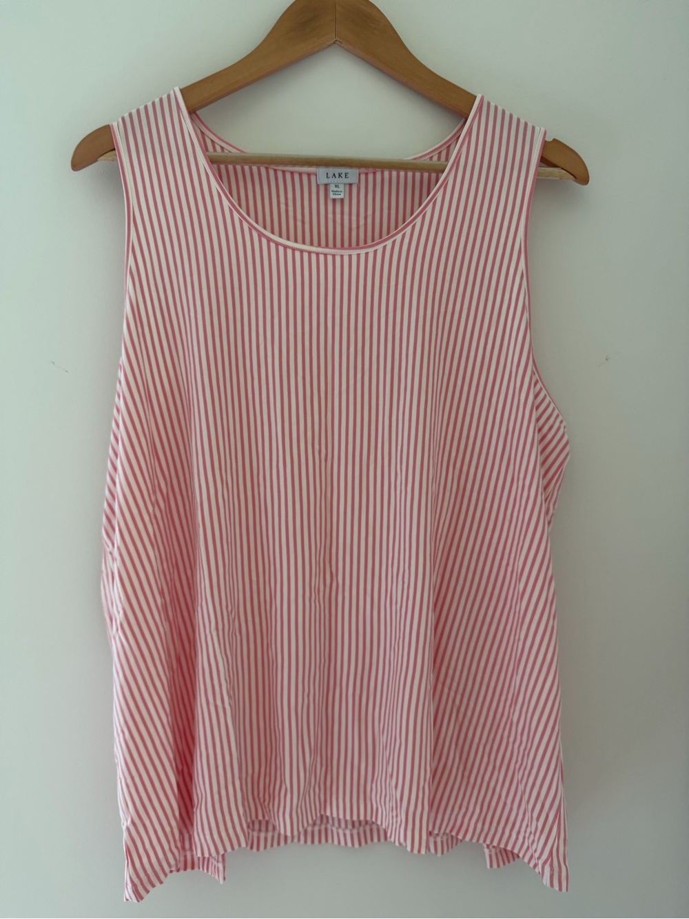 LAKE Pajama Tank Top Sz XL Striped Pink White Sleepwear Lounge Soft Candy Stripe